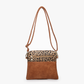 Jen & Co Tara Double Zip Crossbody Bag/Wristlet - M1785. Leopard Mustard. Back view.