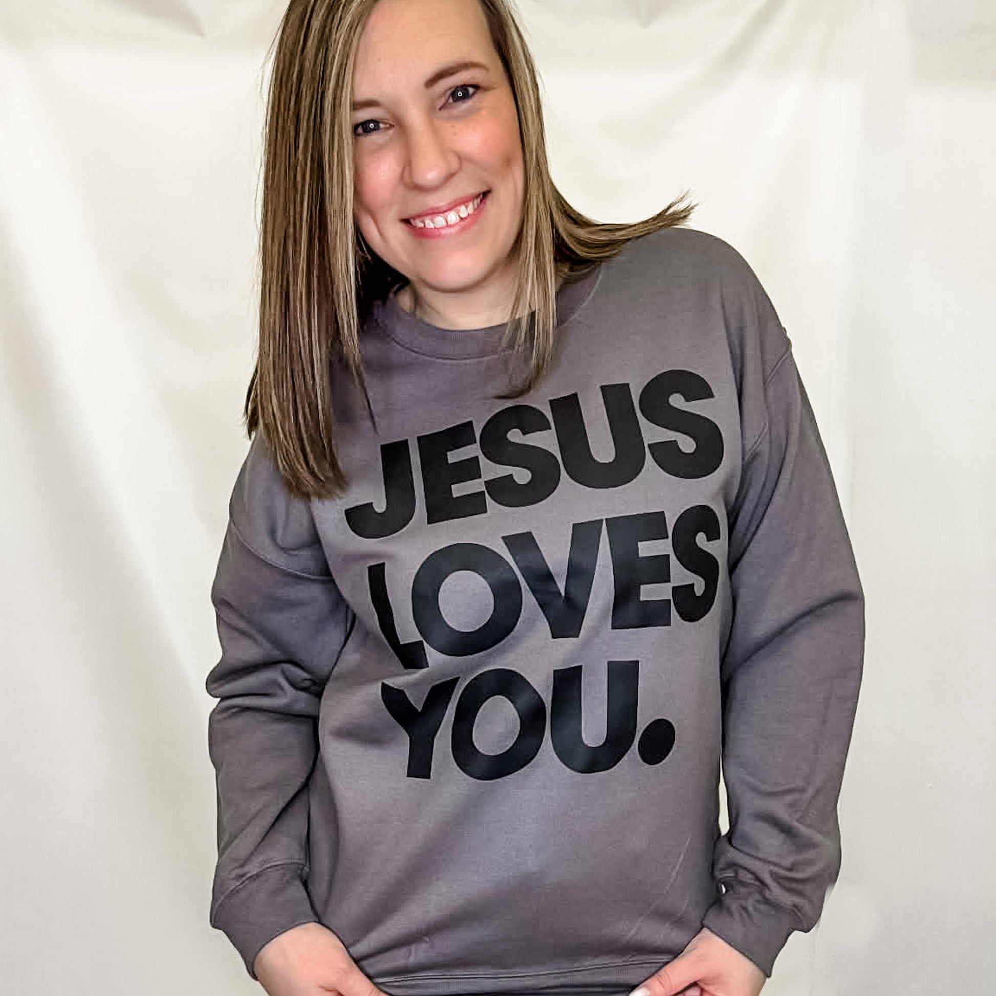 Jesus Loves You Charcoal Graphic Sweatshirt