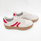 La Sheelah Beige & Red Platform Sneakers. Game day sneakers. 