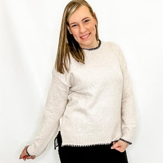 Light Khaki Sweater with Black Trim