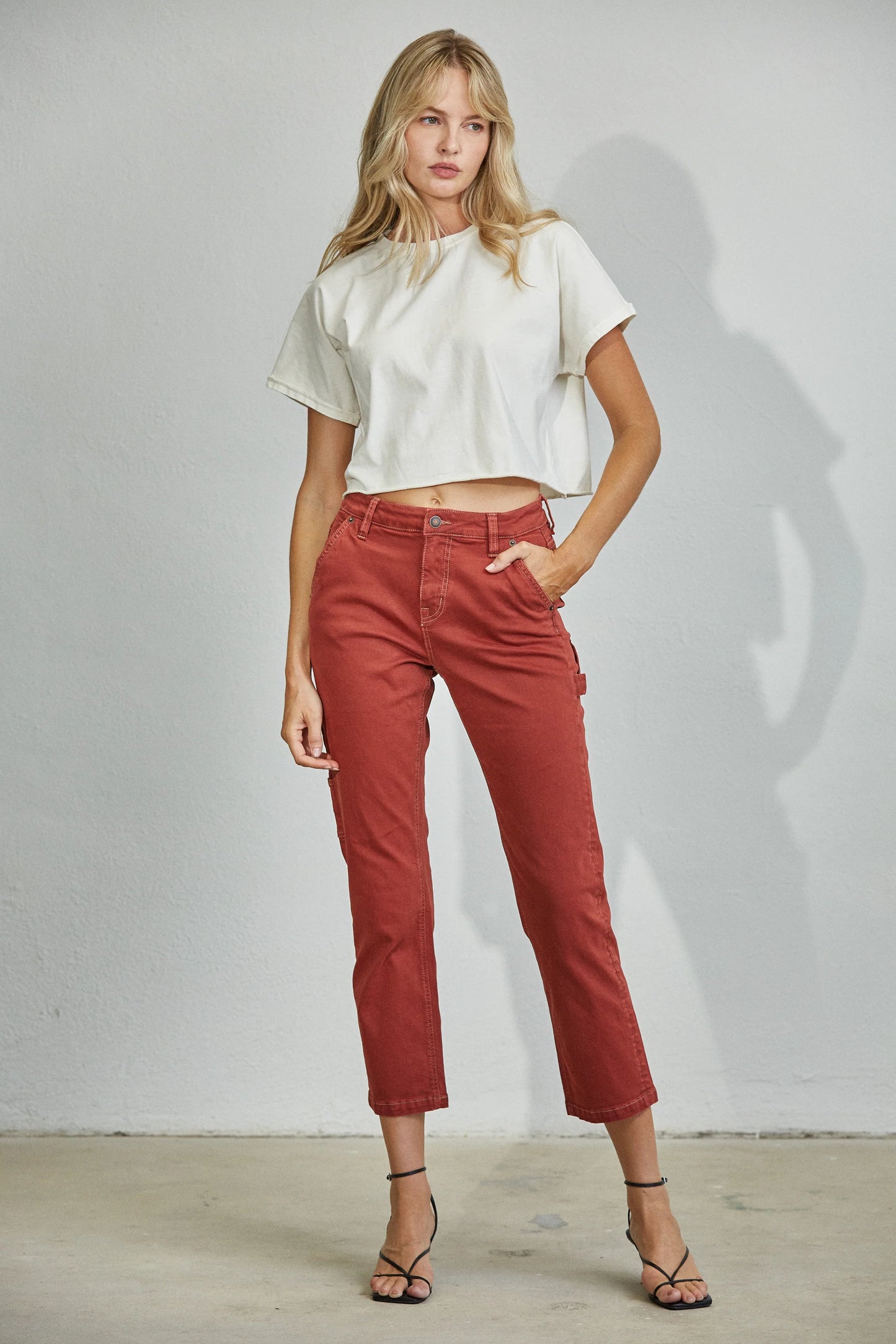Mica Dark Rust High Rise Utility Straight Crop Jeans - MDP-T570DR