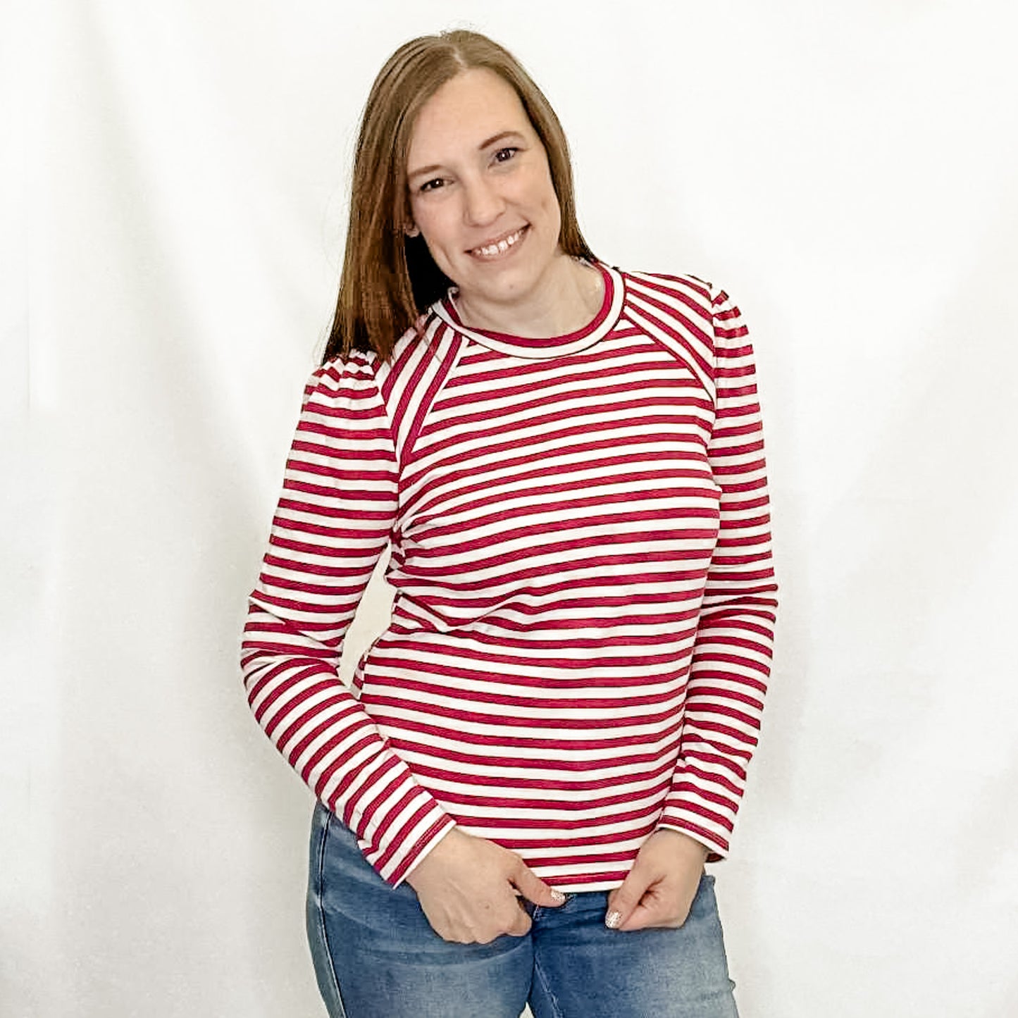 Magenta Striped Knit Top with Shoulder Design from Staccato