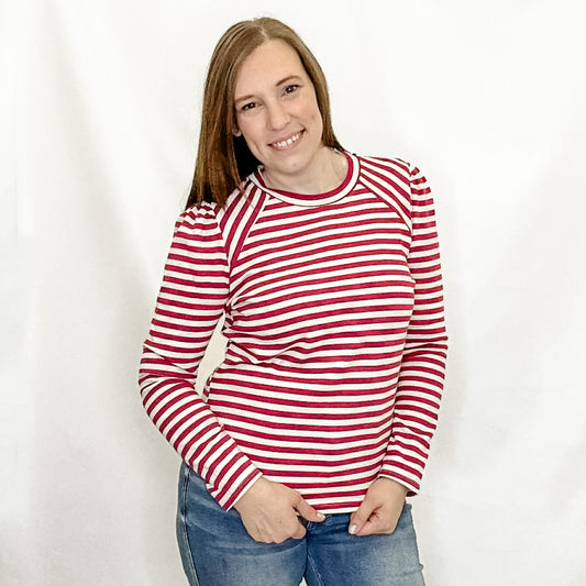 Magenta Striped Knit Top with Shoulder Design from Staccato
