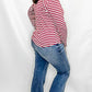 Magenta Striped Knit Top with Shoulder Design