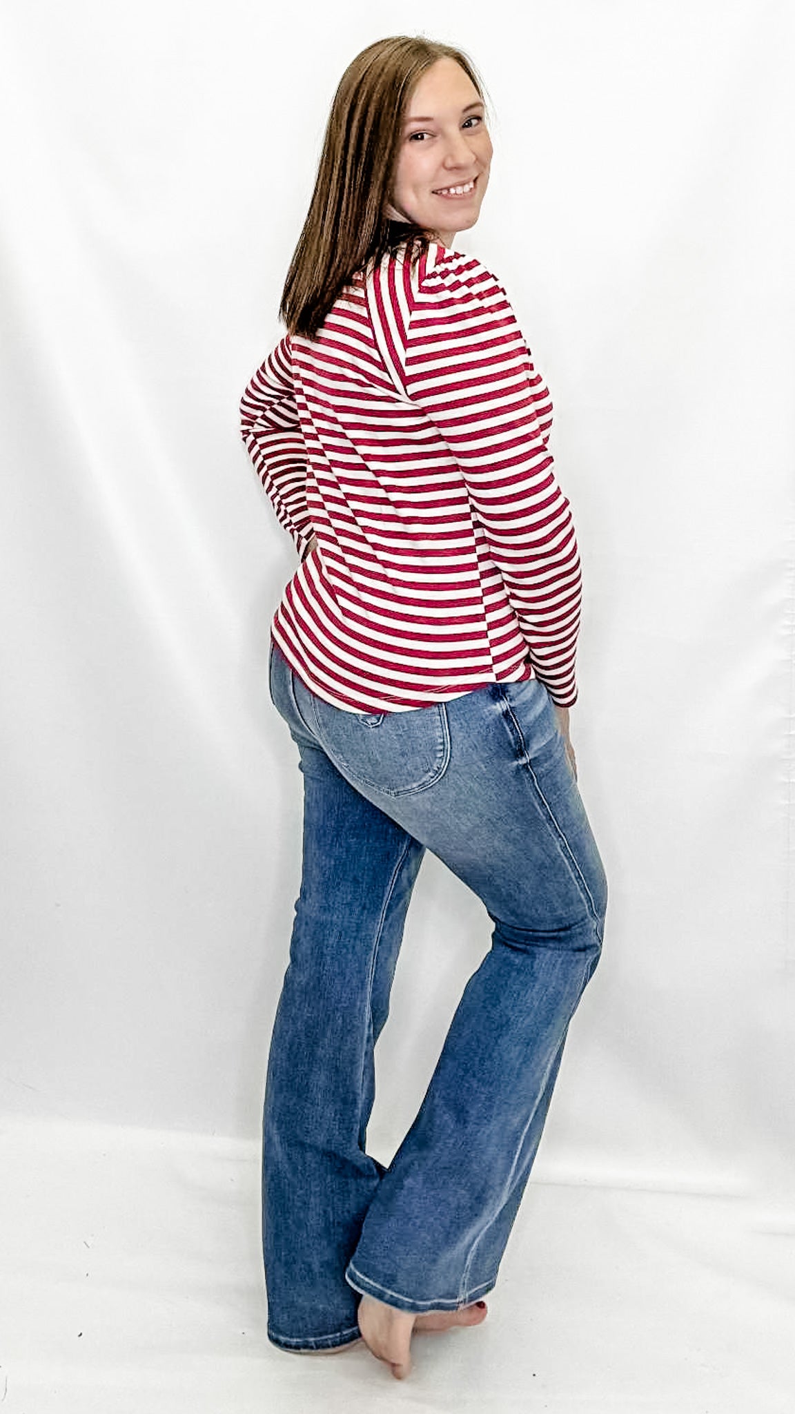 Magenta Striped Knit Top with Shoulder Design