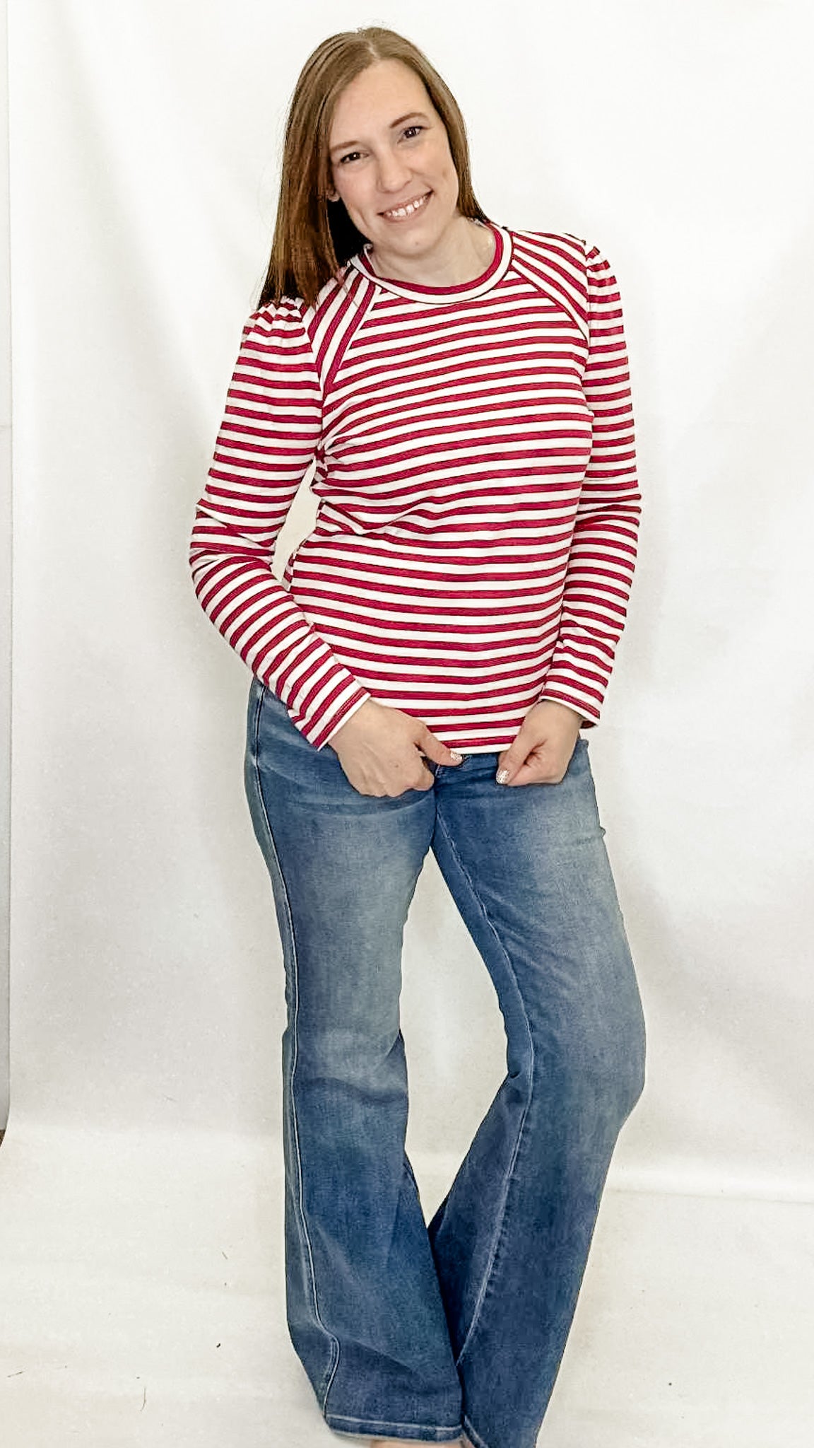 Magenta Striped Knit Top with Shoulder Design