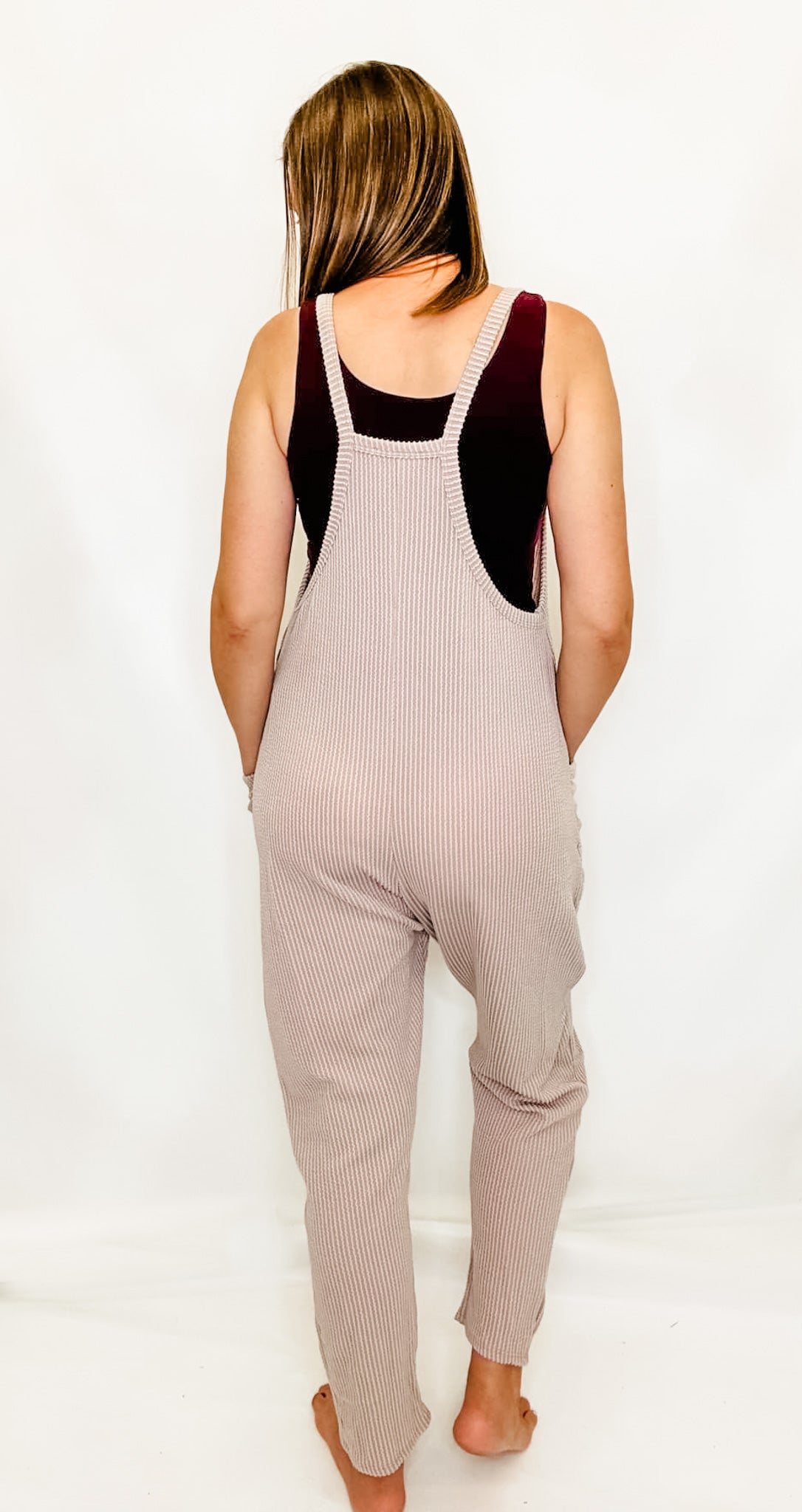 Oatmeal Casual Ribbed Sleeveless Jumpsuit