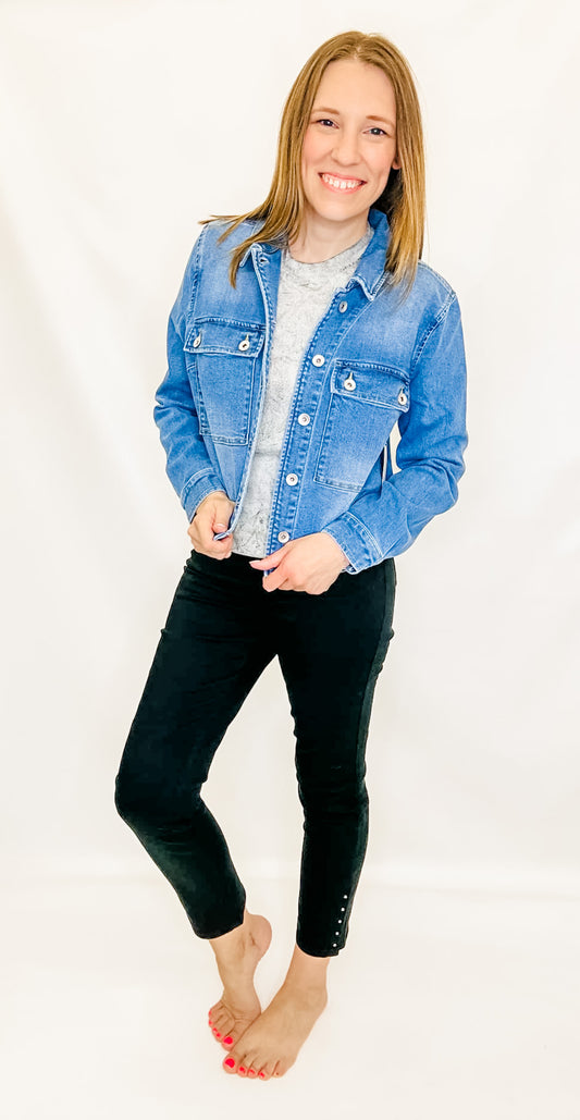 Tribal Textured Blue Denim Jacket