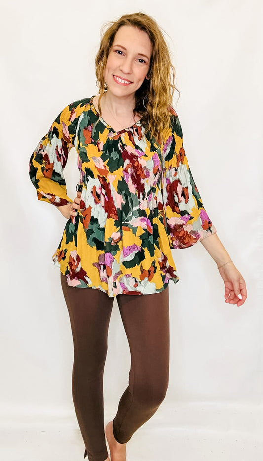 Green & Colorful Painted Blouse