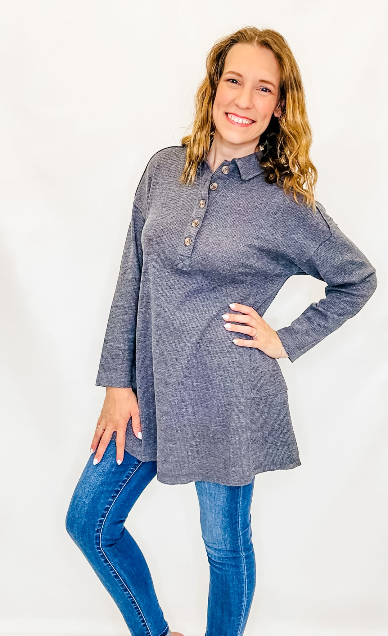 Collared Henley Tunic Dress - Variety