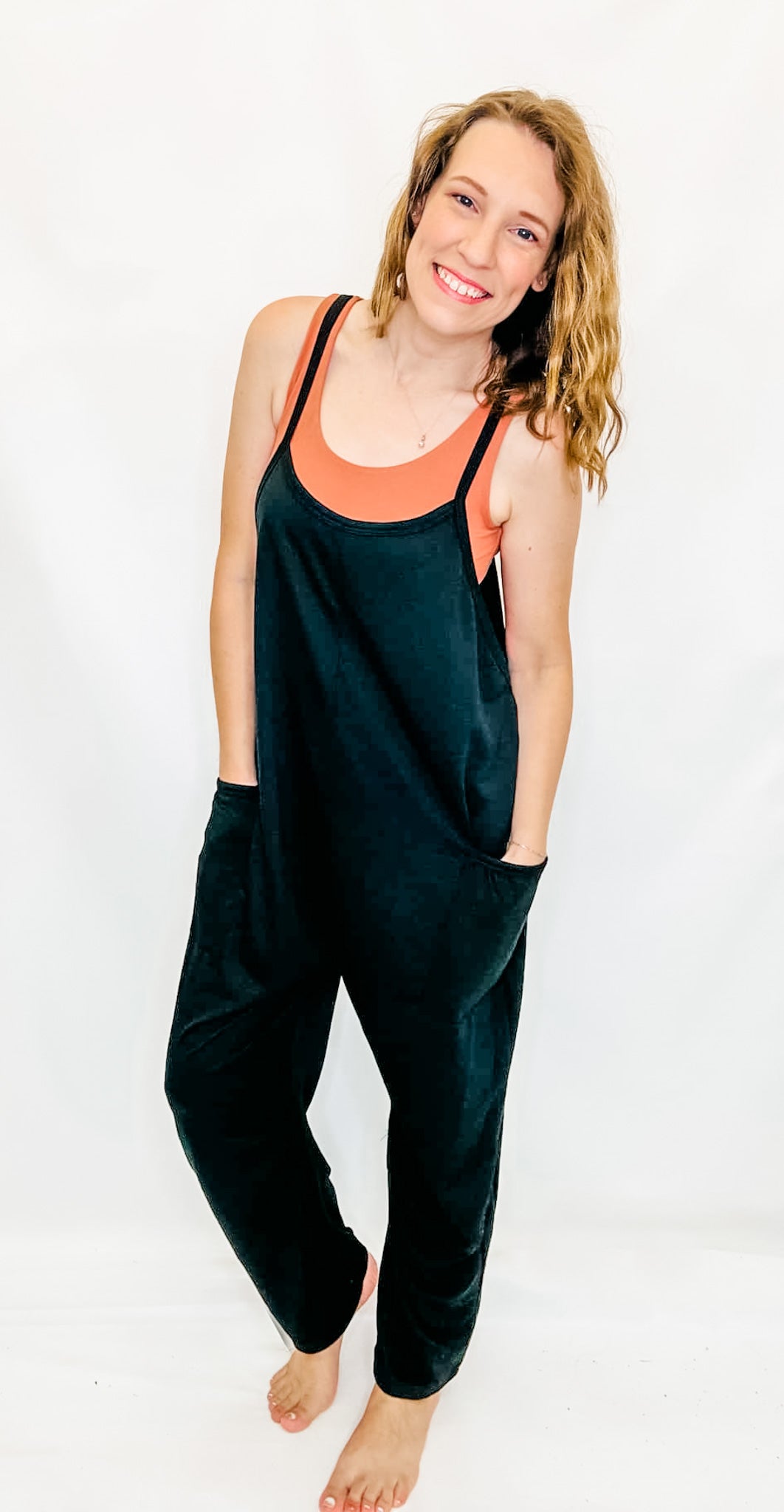 Black, Everyday Sleeveless Terry Jumpsuit