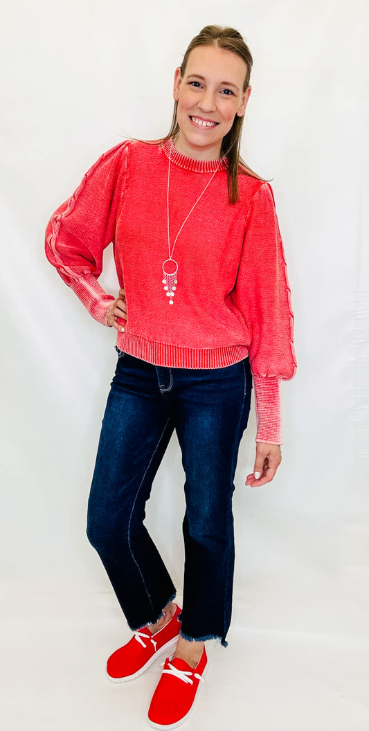 Boho Red Mineral Washed Sweater