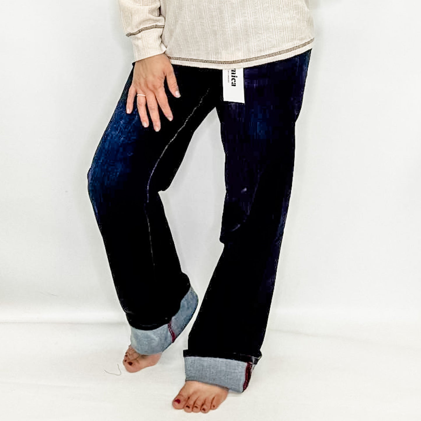 Mica Blue Whale Hi Rise Wide Leg with Cuff Hem Jeans - W3246DK