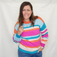 Multi-Color Striped Knit Drop Shoulder Sweater