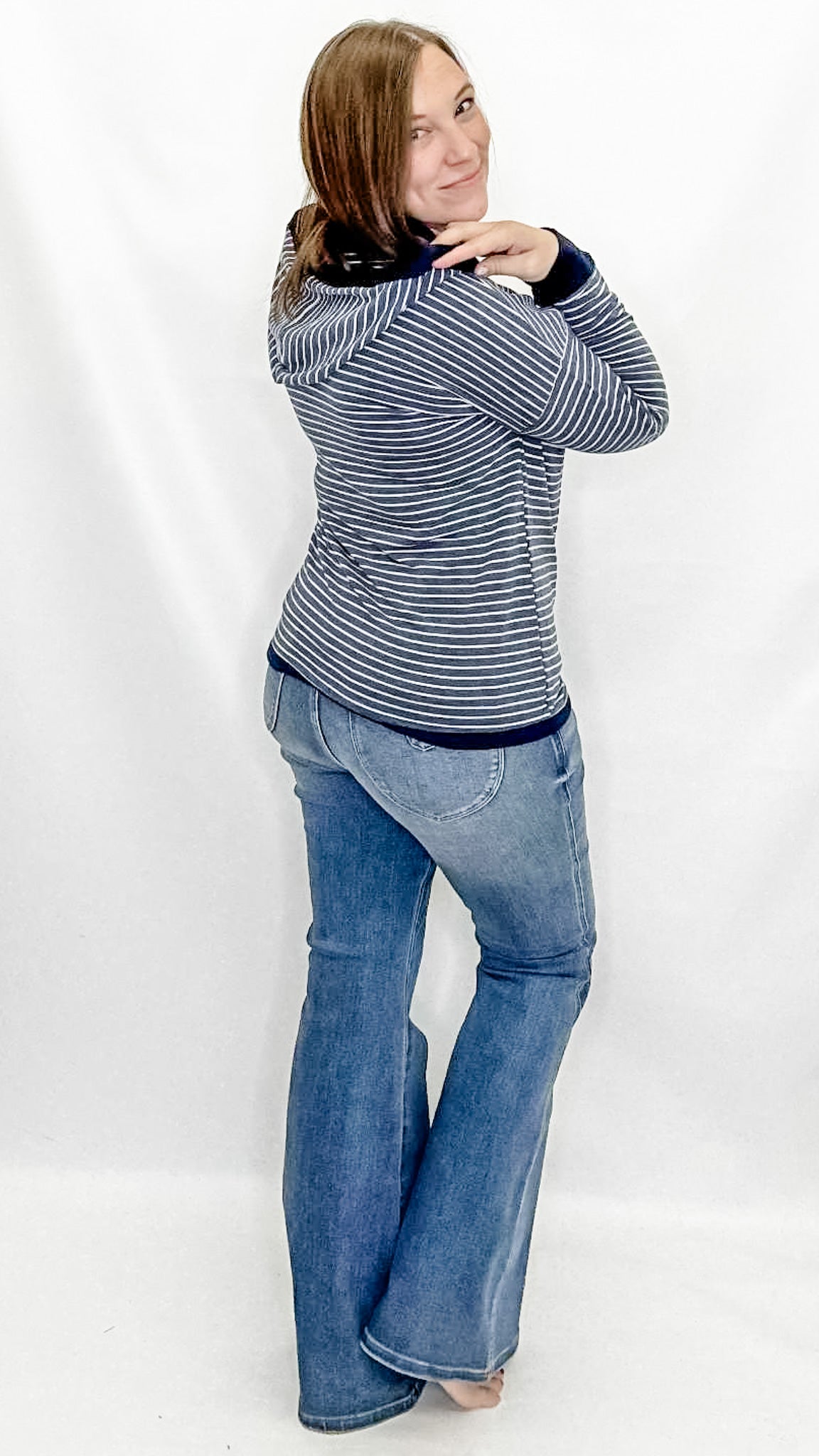 Navy Trimmed Striped Lightweight Hoodie. Staccato.