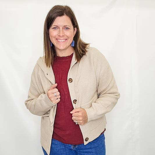 Oatmeal Hooded Sweater Jacket. Staccato