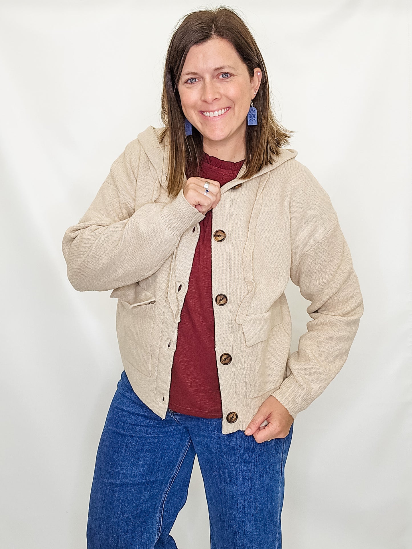 Oatmeal Hooded Sweater Jacket