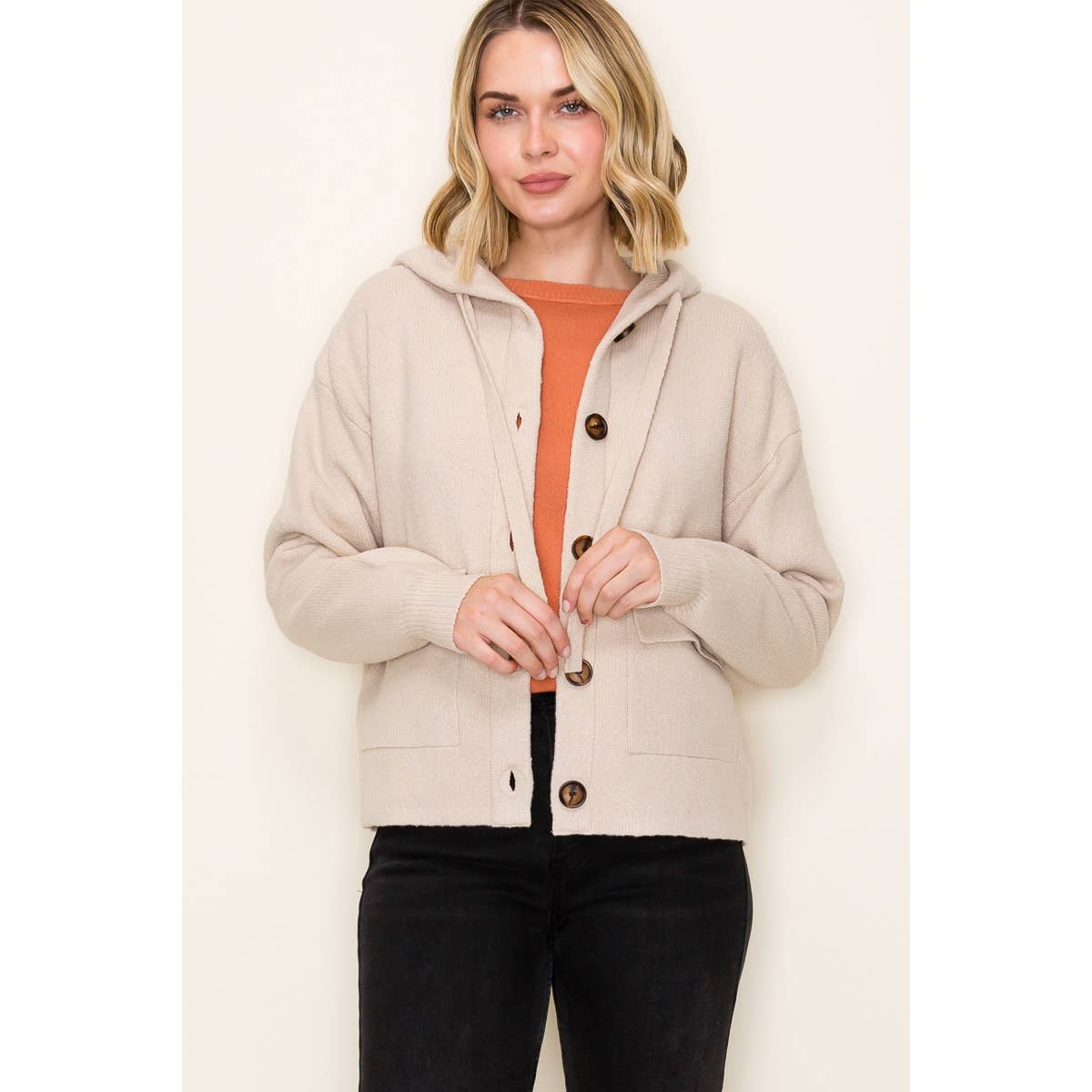 Oatmeal Hooded Sweater Jacket