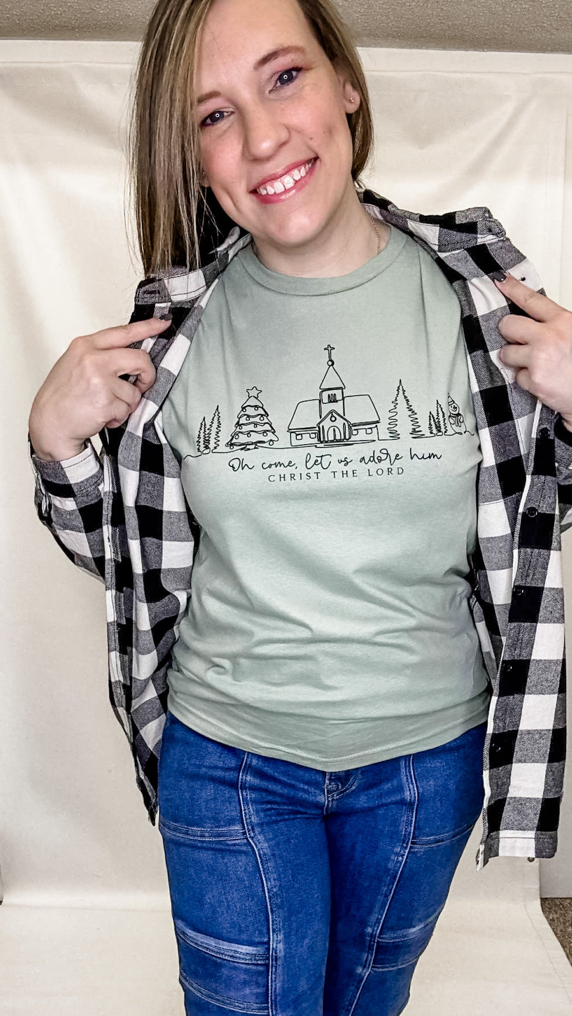 Oh Come Let Us Adore Him Holiday Graphic Tee