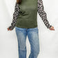 Olive & Floral Print Smocked Cuff Long Sleeve. Dressy top. Staccato.