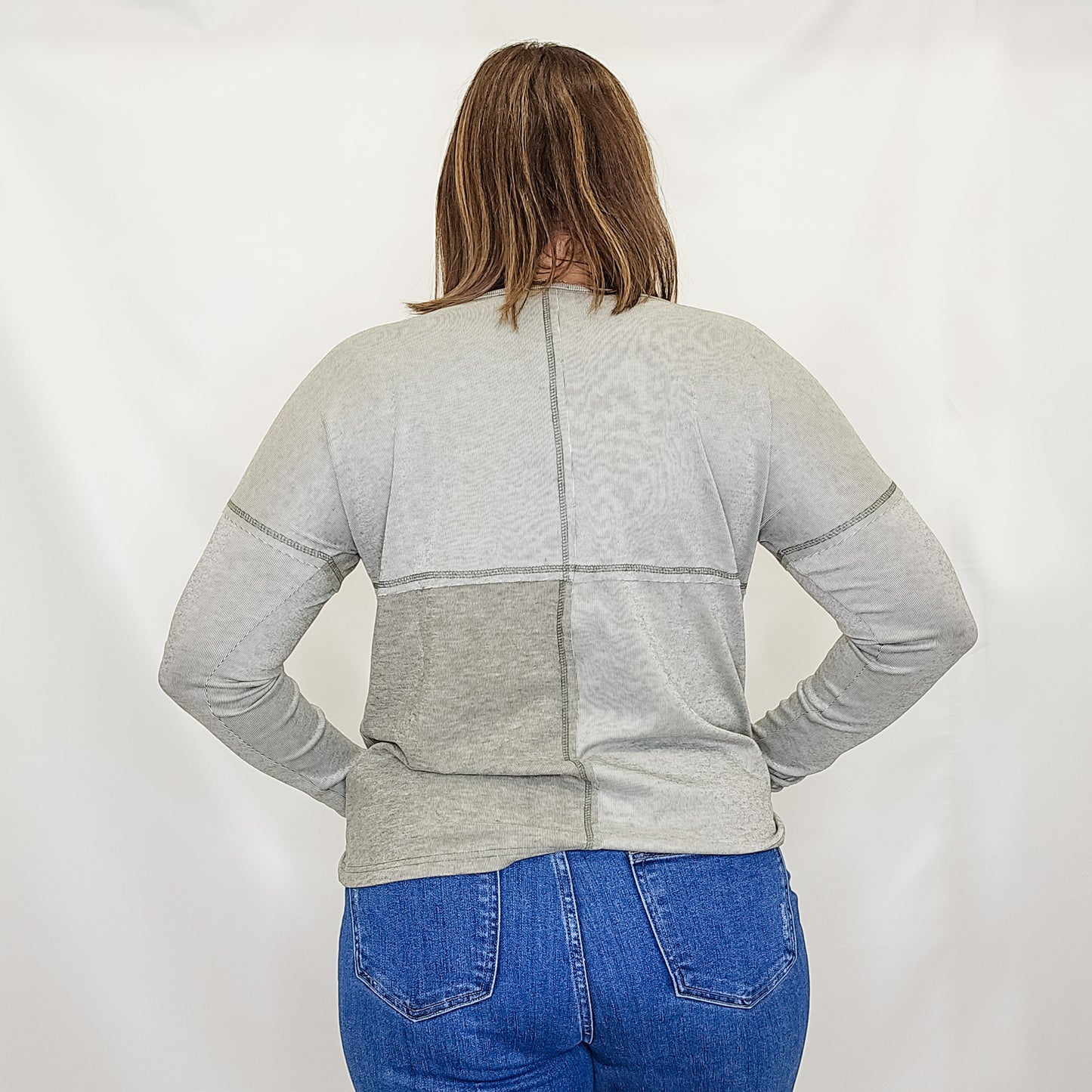 Olive Half Button Color Block Top