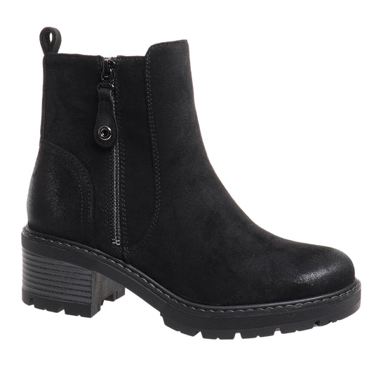 Pierre Dumas Black Everlee-1 Boots. Side view with decorative zipper.