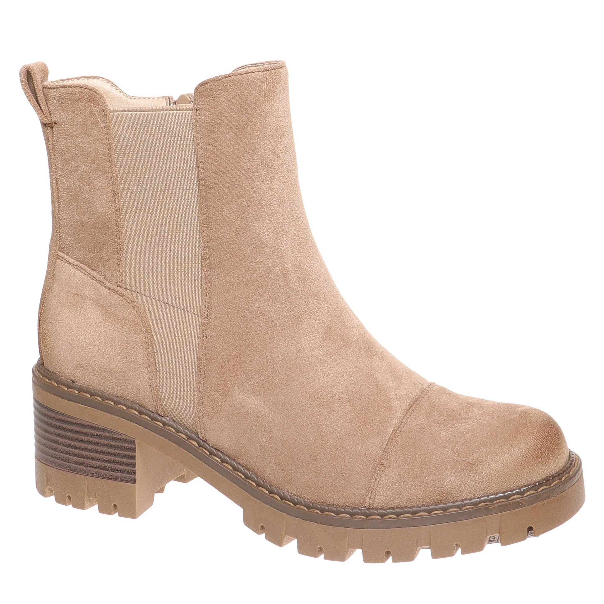 Pierre Dumas Taupe Solo Boots. Side view.