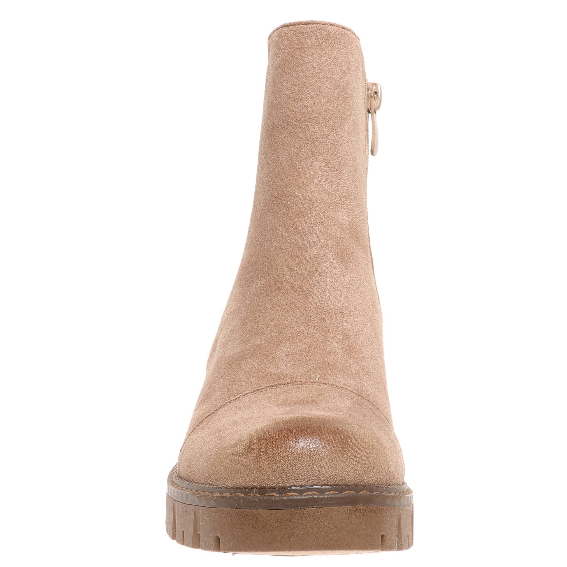 Pierre Dumas Taupe Solo Boots. Toe view.