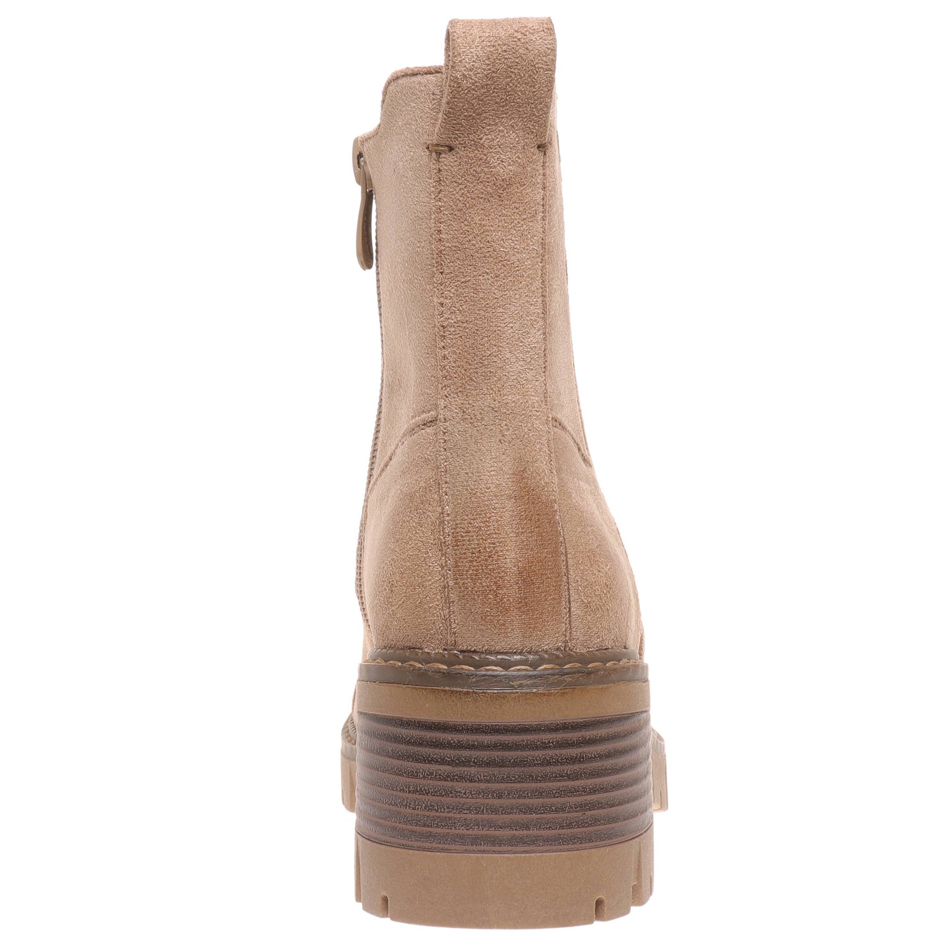 Pierre Dumas Taupe Solo Boots. Back view.