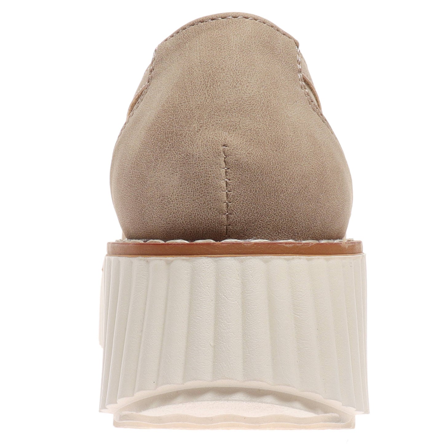 Pierre Dumas Taupe Sweet 9 Platform Loafers. Back view.