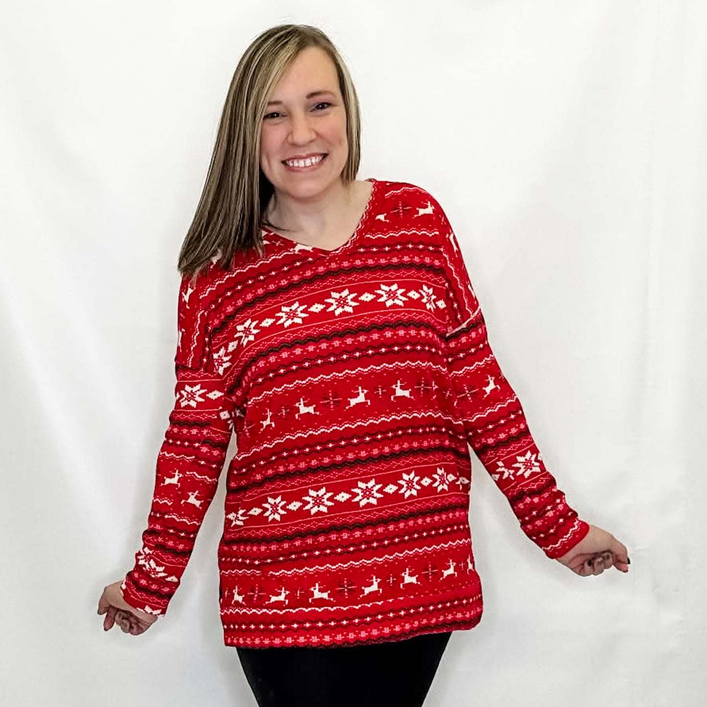 Red Holiday Layering Long Sleeve Top