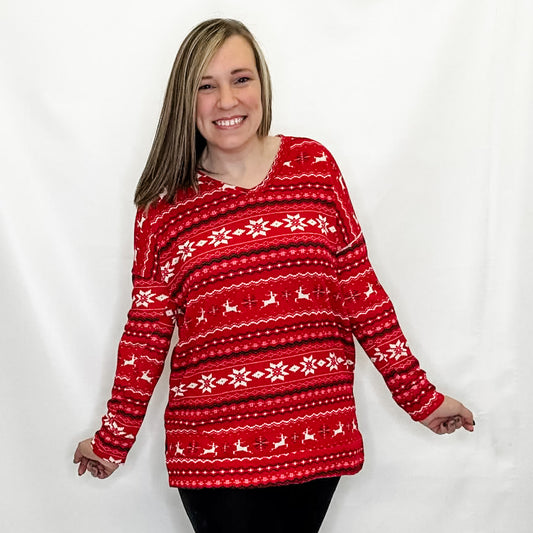 Red Holiday Layering Long Sleeve Top