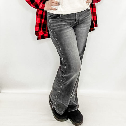 Risen Mid-Rise Straight, Star Print Detail Jeans - RDP5596