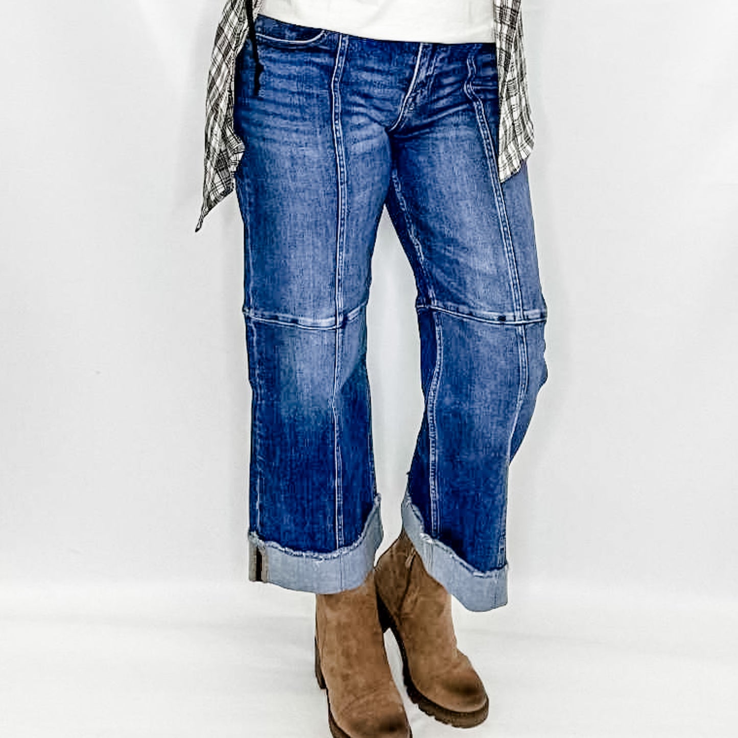 Risen Slouchy Cropped Wide Jeans with Cuff - PWC21406