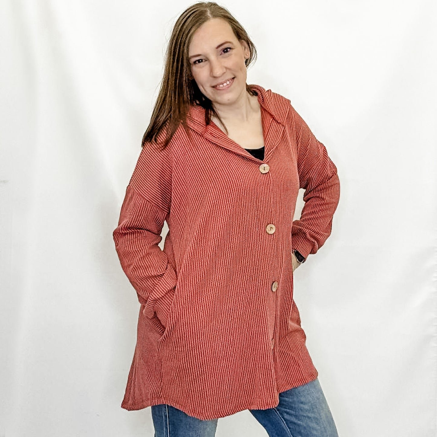 Rust Ribbed Button Up Jacket