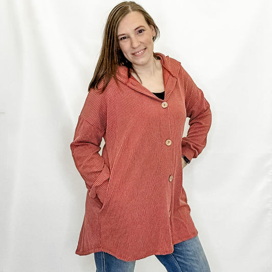 Rust Ribbed Button Up Jacket