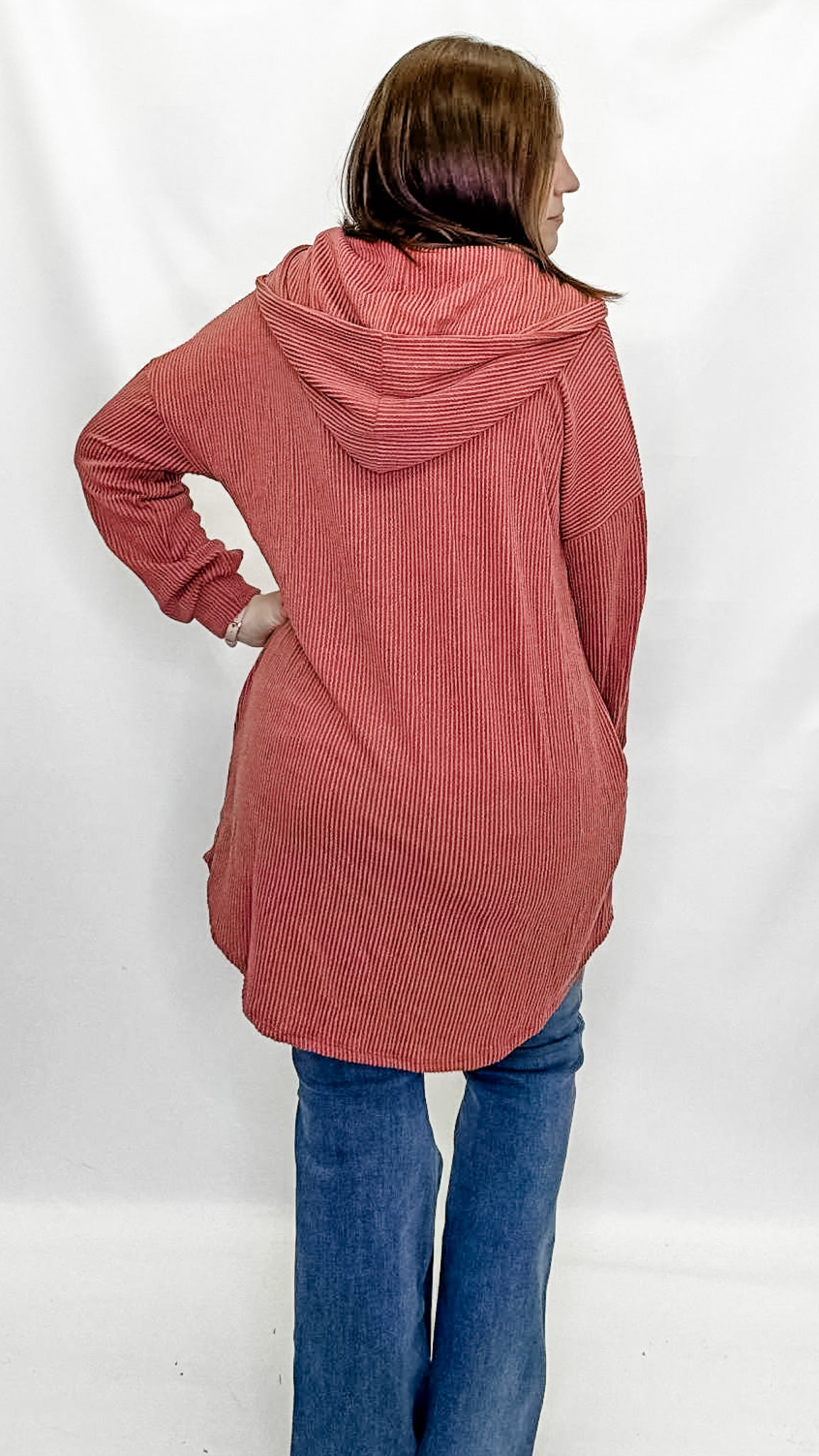 Rust Ribbed Button Up Jacket