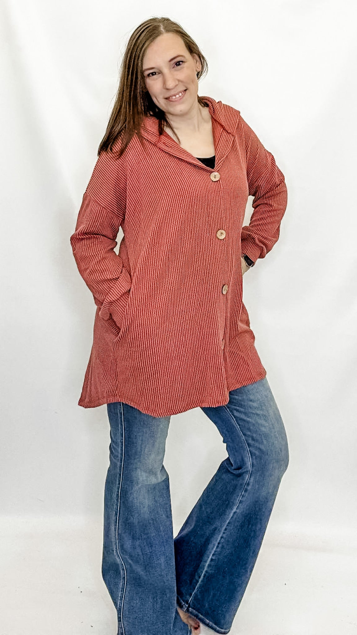 Rust Ribbed Button Up Jacket 