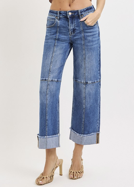Risen Slouchy Cropped Wide Jeans with Cuff - PWC21406