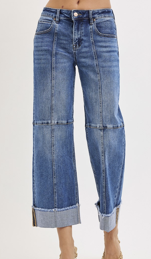 Risen Slouchy Cropped Wide Jeans with Cuff - PWC21406