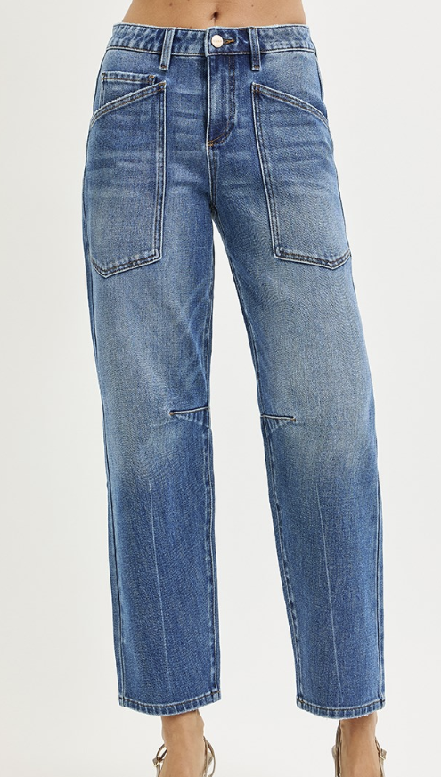 Risen 4 Way Stretch Barrel Patch Pocket Jeans - PGA21430
