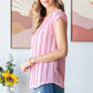 Pink Lightweight Stripe Textured Cap Sleeve Blouse