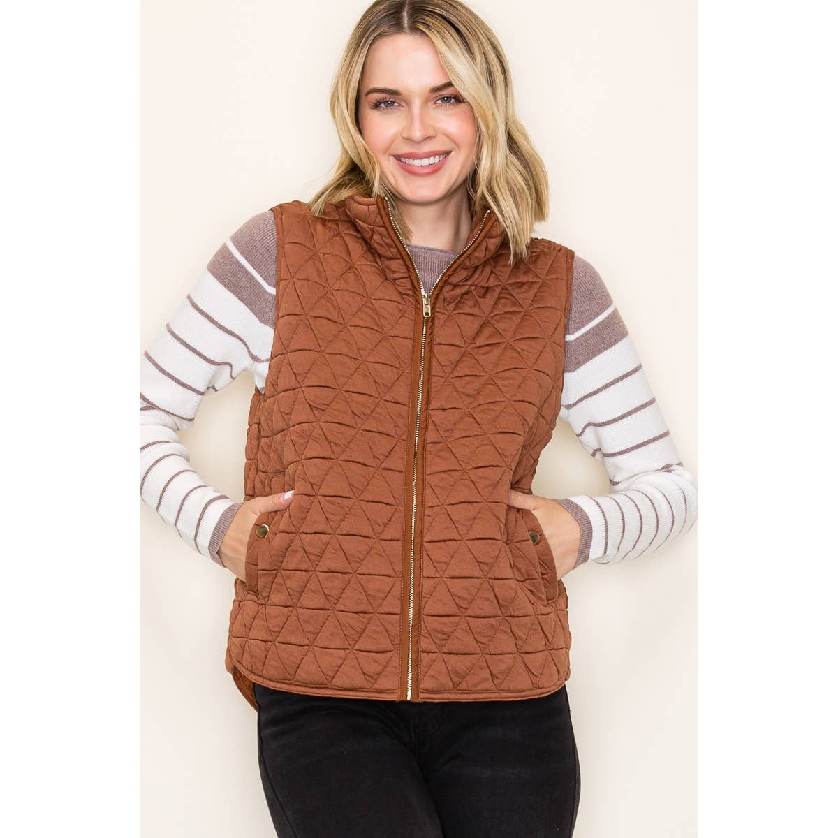Copper Quilted Knit Padded Vest