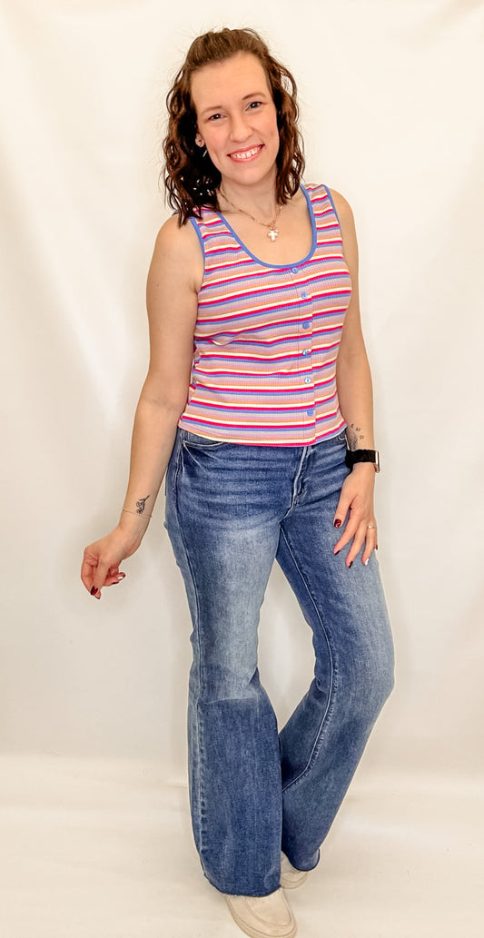 Colorful Stripe Ribbed Tank Top - Variety