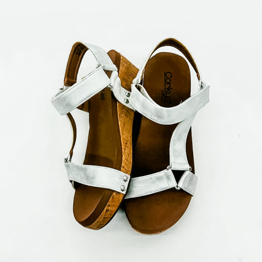 Corkys White Metallics Wedge Sandals