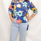 True Luxe Notched Neck Floral Print Top