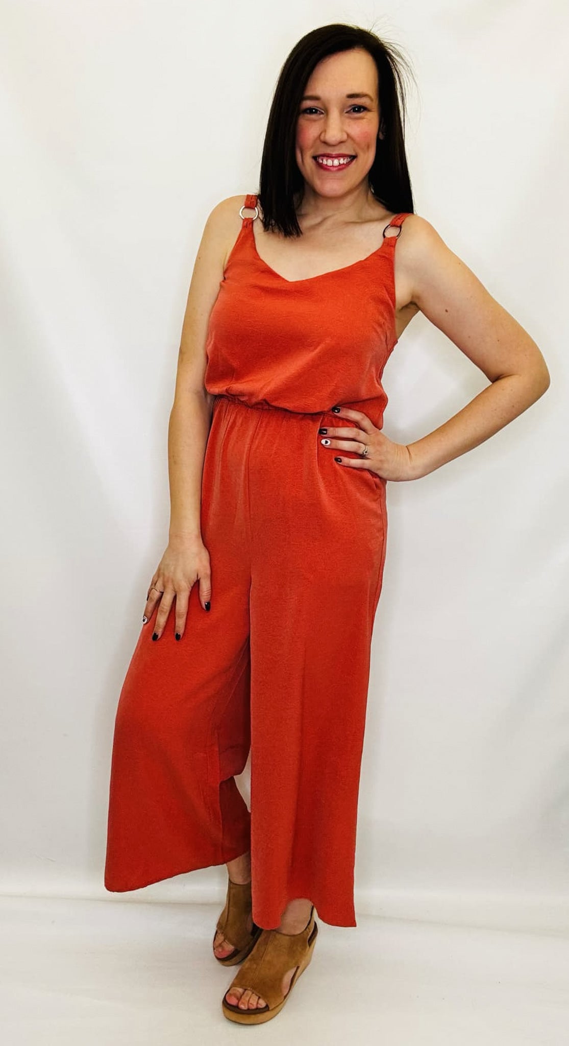 Rose Clay Elastic Waist Jumpsuit