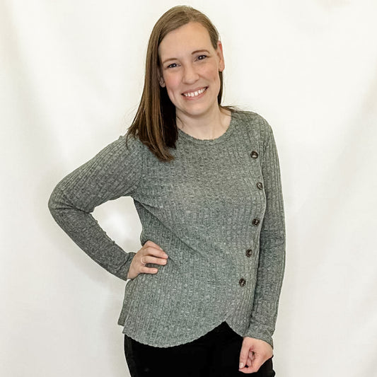Green Button Tulip Hem Long Sleeve