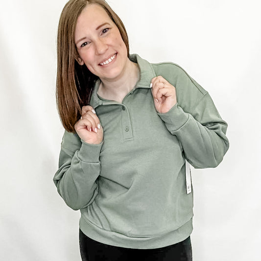 Green Cloud Plush Cozy Polo Sweatshirt