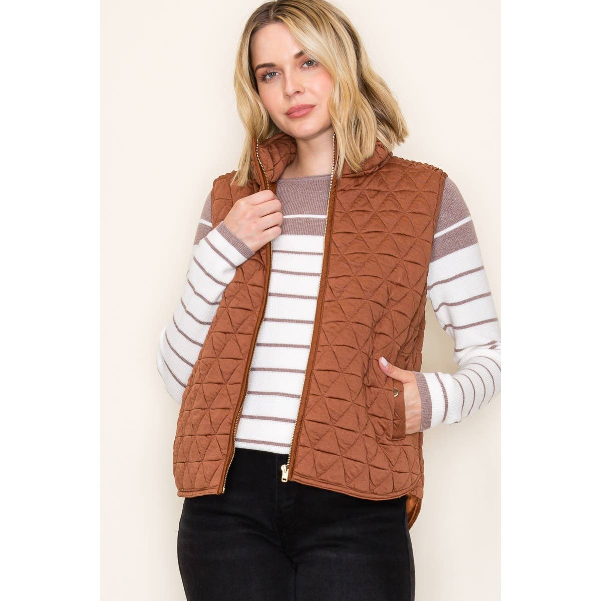 Copper Quilted Knit Padded Vest